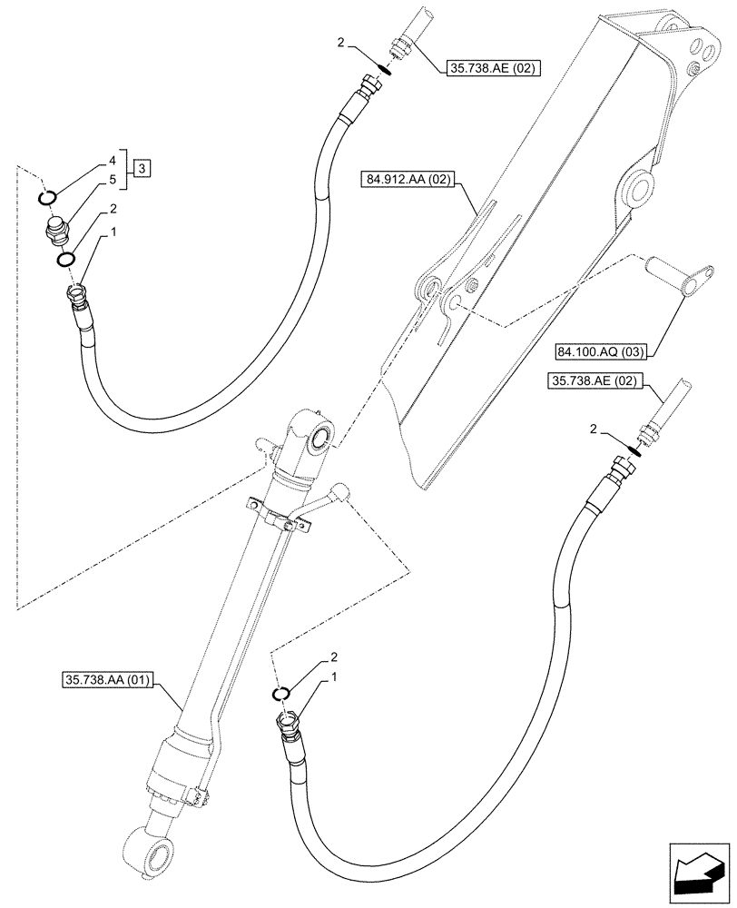 Схема запчастей Case CX160D LC - (35.738.AE[04]) - VAR - 781176 - BUCKET CYLINDER, LINES (ARM L=2.6M) (35) - HYDRAULIC SYSTEMS