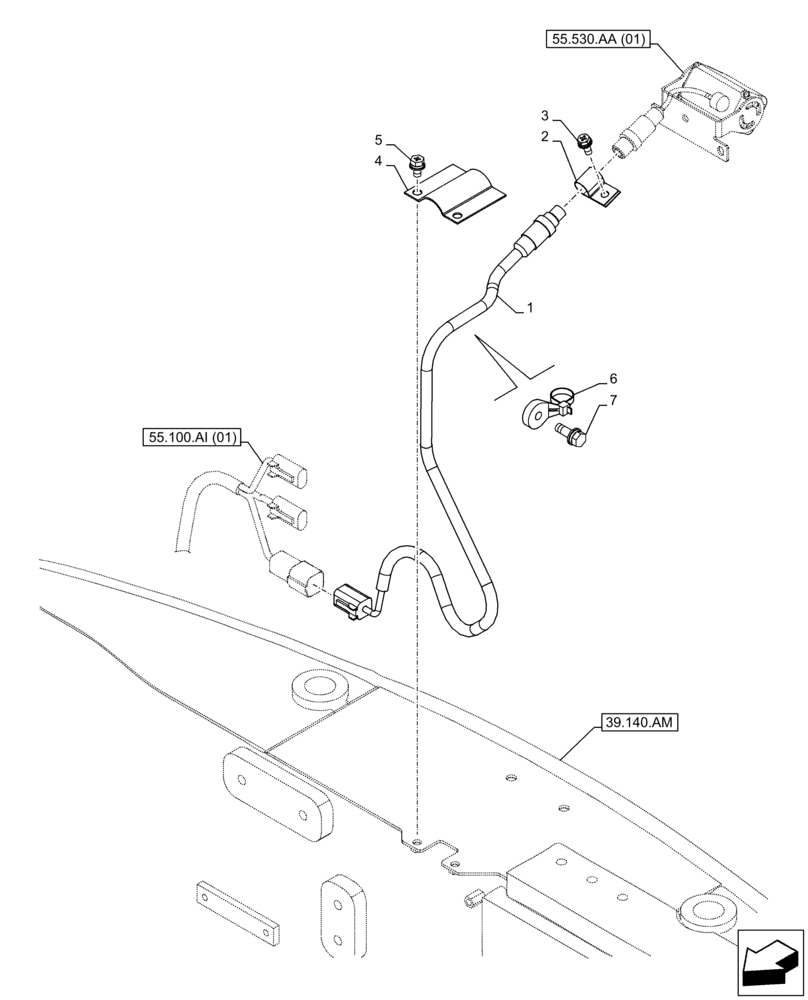 Схема запчастей Case CX160D LC - (55.530.AD[01]) - VAR - 461504, 488037 - REAR VIEW CAMERA, WIRE HARNESS (55) - ELECTRICAL SYSTEMS