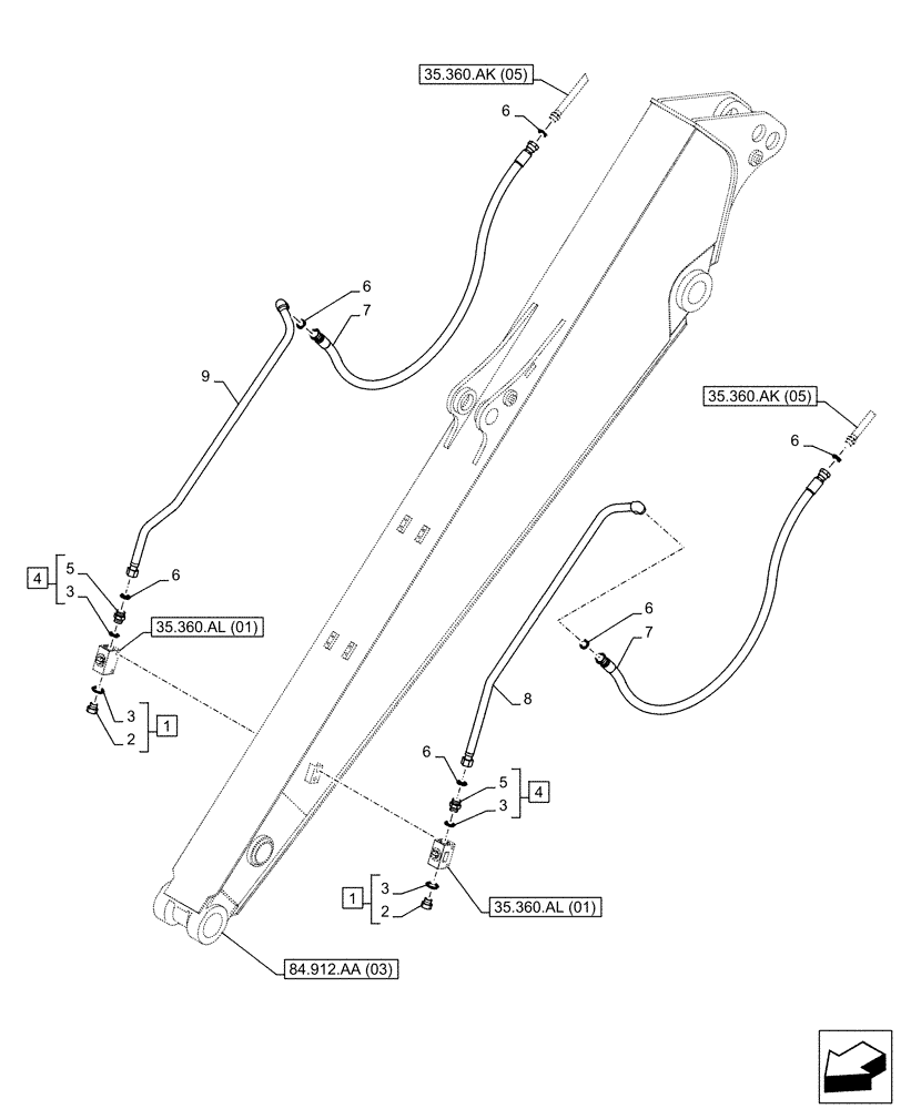 Схема запчастей Case CX130D - (35.360.AK[07]) - VAR - 461561, 461865, 461868, 461869, 461871 - ARM, LINE, HAMMER, SHEARS, HIGH FLOW (ARM L=3.0M) (35) - HYDRAULIC SYSTEMS