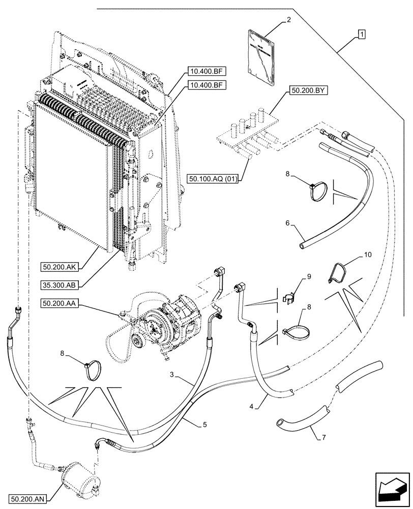 Схема запчастей Case 580SN - (88.100.50[01]) - DIA KIT, CAB, AIR CONDITIONER, LINES (88) - ACCESSORIES