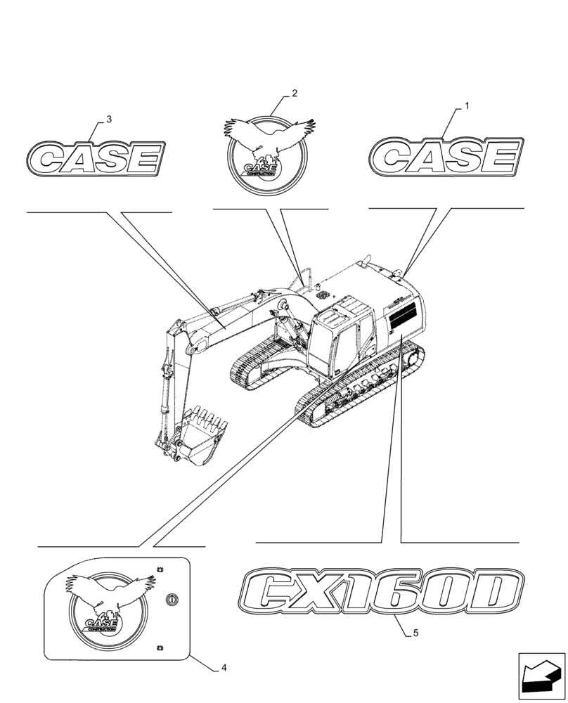 Схема запчастей Case CX160D LC - (90.108.AB[01]) - MODEL IDENTIFICATION DECAL (90) - PLATFORM, CAB, BODYWORK AND DECALS