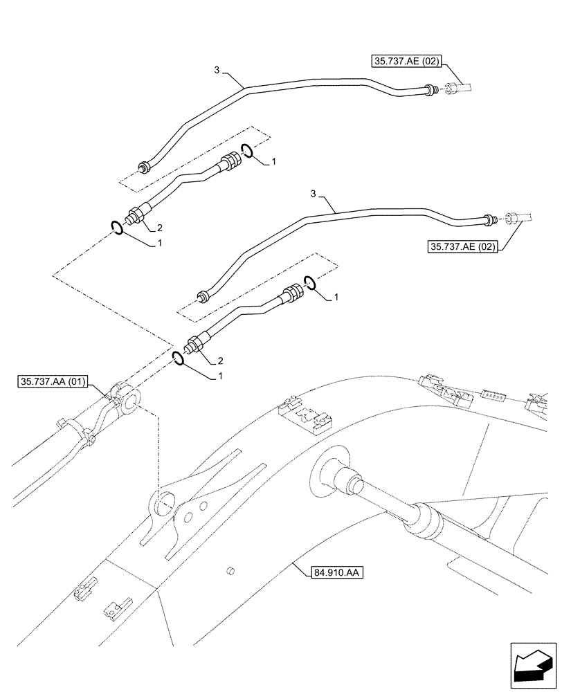 Схема запчастей Case CX160D LC - (35.737.AE[03]) - VAR - 781176, 781178 - ARM, CYLINDER, LINE (35) - HYDRAULIC SYSTEMS