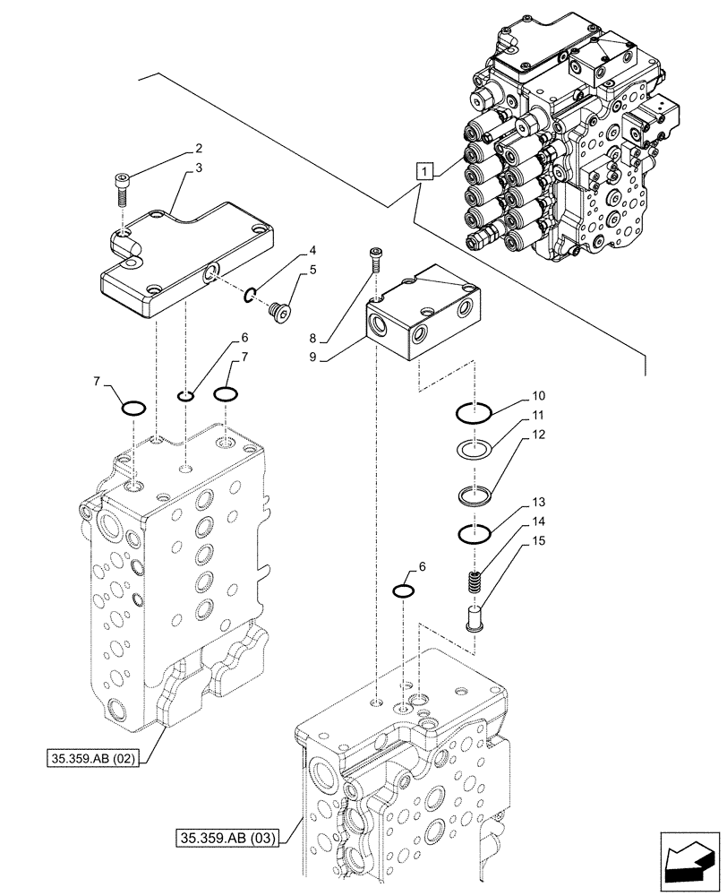 Схема запчастей Case CX160D LC - (35.359.AB[06]) - CONTROL VALVE, COMPONENTS (35) - HYDRAULIC SYSTEMS