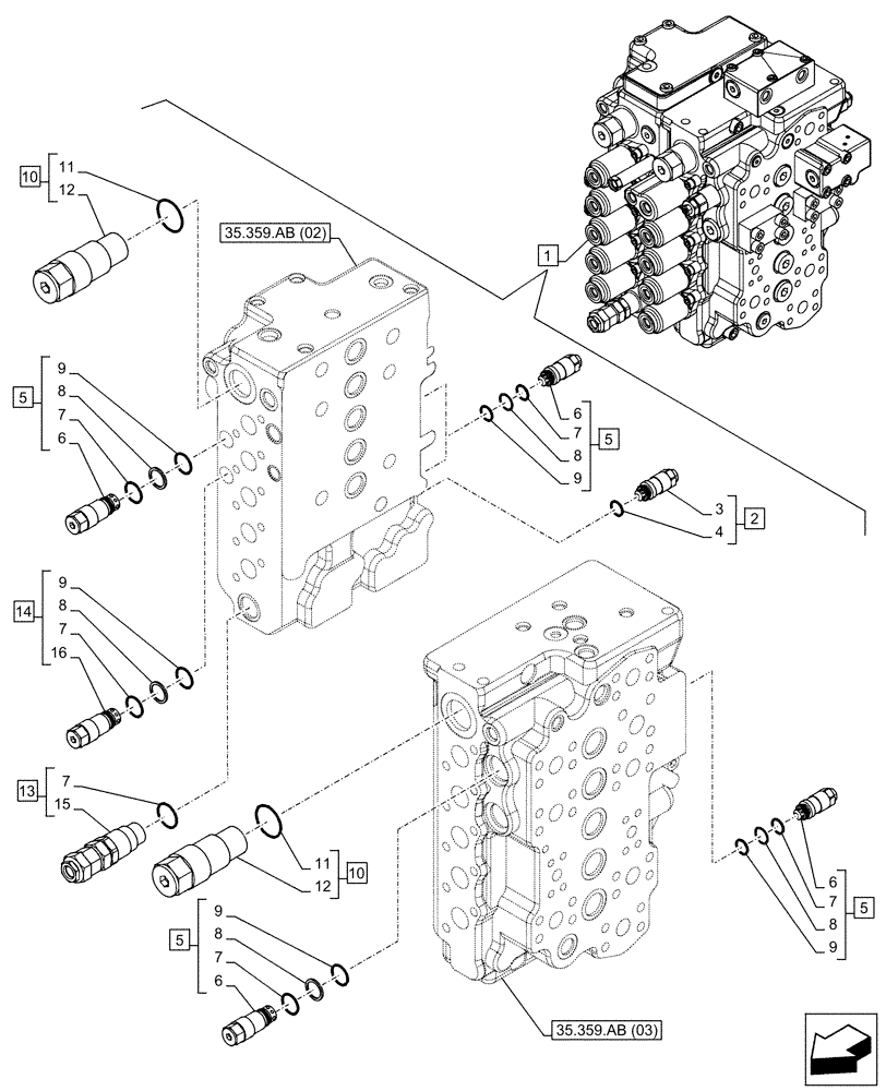 Схема запчастей Case CX160D LC - (35.359.AY[03]) - RELIEF VALVE, COMPONENTS (35) - HYDRAULIC SYSTEMS