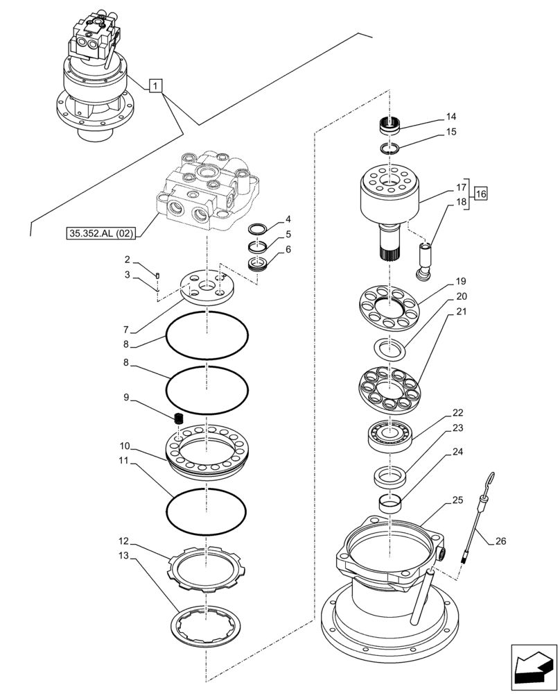 Схема запчастей Case CX130D LC - (35.352.AL[03]) - SWING REDUCTION UNIT, COMPONENTS (35) - HYDRAULIC SYSTEMS