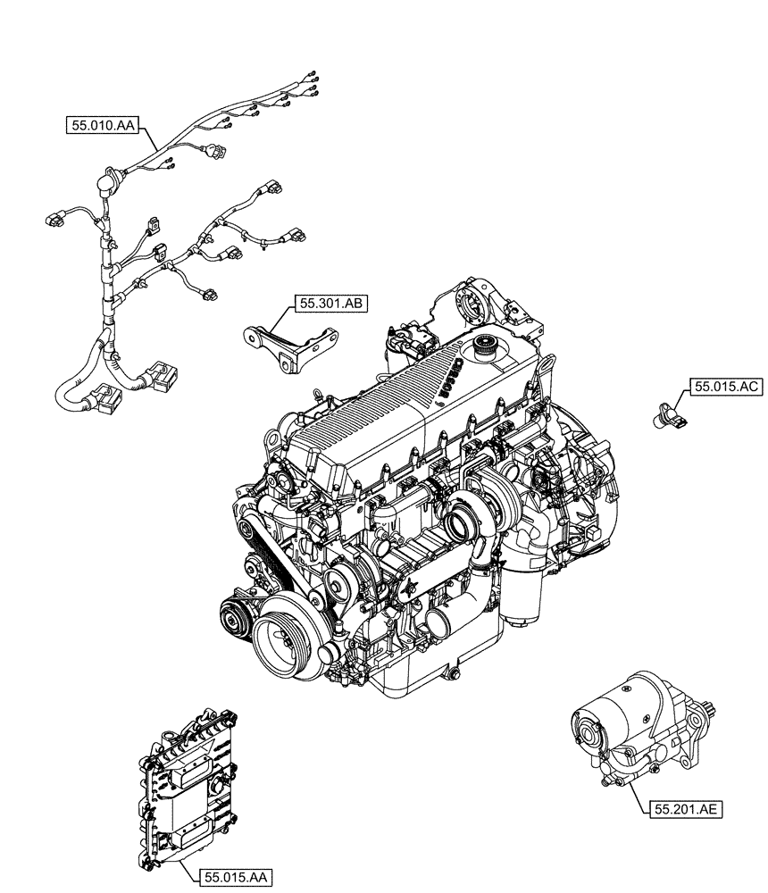 Схема запчастей Case F2CFE614F B005 - (55.000.00) - PICTORIAL INDEX - ELECTRICAL SYSTEMS (55) - ELECTRICAL SYSTEMS