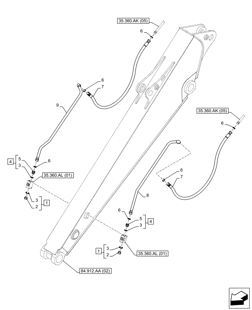 Схема запчастей Case CX130D - (35.360.AK[08]) - VAR - 461561, 461865, 461868, 461869, 461871 - ARM, LINE, HAMMER, SHEARS, HIGH FLOW (ARM L=2.5M) (35) - HYDRAULIC SYSTEMS