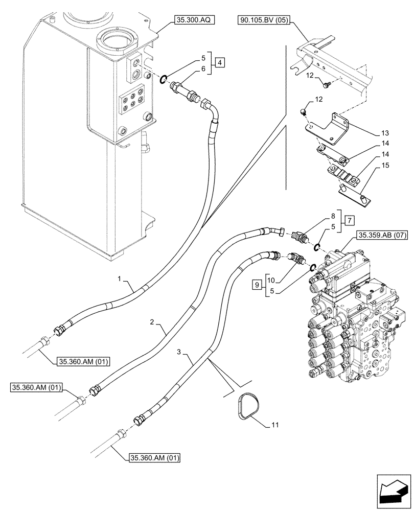 Схема запчастей Case CX130D LC - (35.360.AF[01]) - VAR - 461863 - HYDRAULIC LINE, CLAMSHELL BUCKET, ROTATION, W/ ELECTRICAL PROPORTIONAL CONTROL (35) - HYDRAULIC SYSTEMS