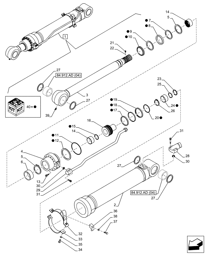 Схема запчастей Case CX130D - (35.737.AA[02]) - VAR - 461574, 781174, 781178 - ARM, CYLINDER, COMPONENTS (35) - HYDRAULIC SYSTEMS