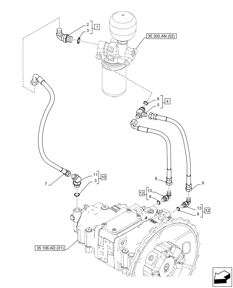 Схема запчастей Case CX160D LC - (35.357.AD) - PILOT VALVE, OIL LINE (35) - HYDRAULIC SYSTEMS