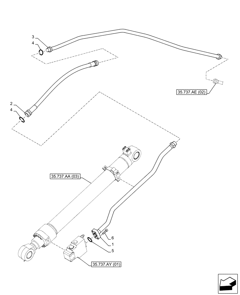 Схема запчастей Case CX130D - (35.737.BC[02]) - VAR - 481064 - ARM, CYLINDER, SAFETY VALVE, LINES (35) - HYDRAULIC SYSTEMS