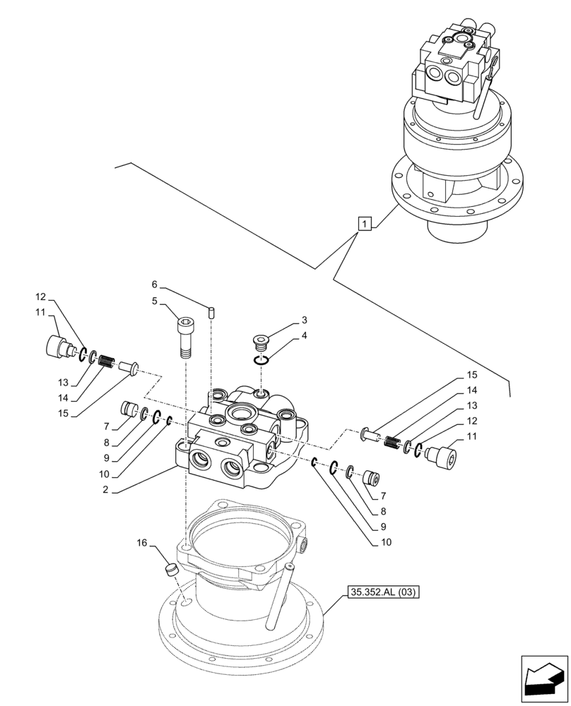 Схема запчастей Case CX130D - (35.352.AL[02]) - SWING REDUCTION UNIT, COMPONENTS (35) - HYDRAULIC SYSTEMS