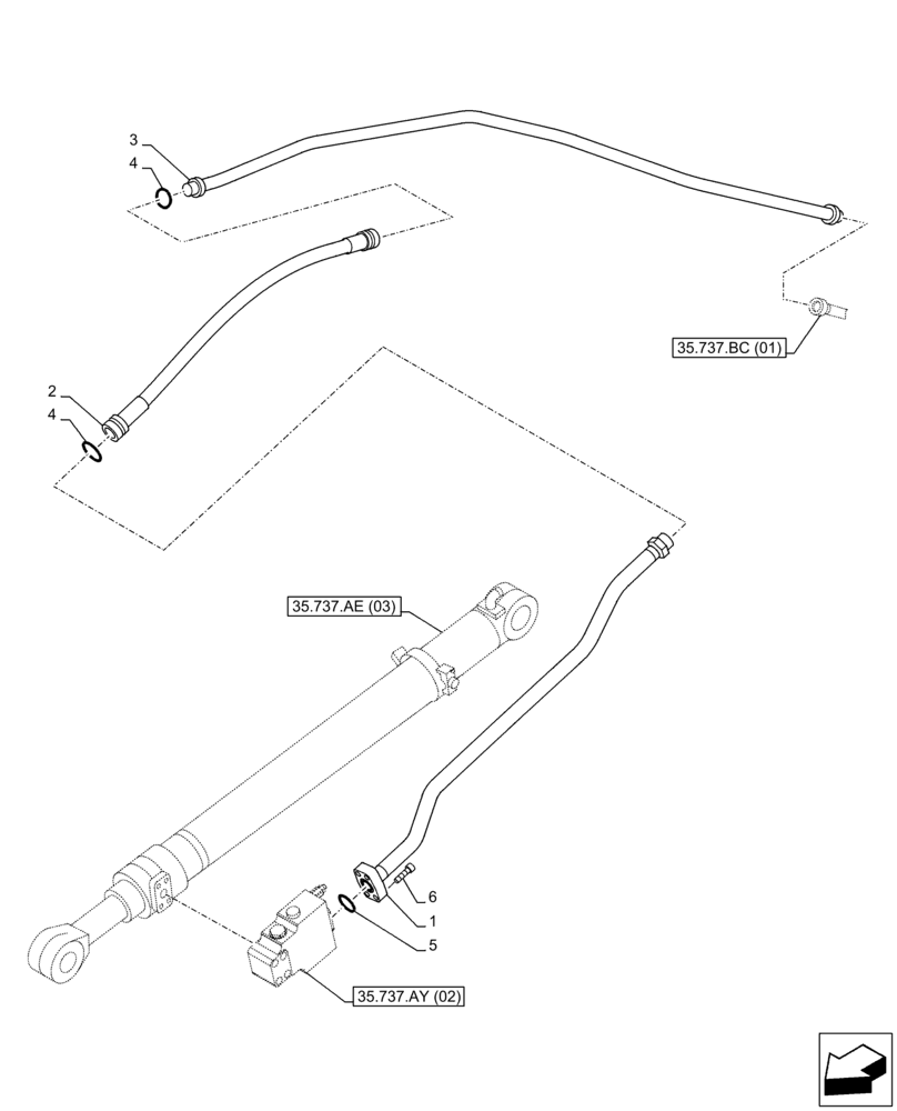 Схема запчастей Case CX160D LC - (35.737.BC[02]) - VAR - 481064 - ARM, CYLINDER, SAFETY VALVE, LINES (35) - HYDRAULIC SYSTEMS