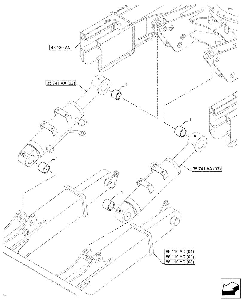 Схема запчастей Case CX130D - (86.110.AG[02]) - BUSHING, LIFT CYLINDER, BLADE (86) - DOZER