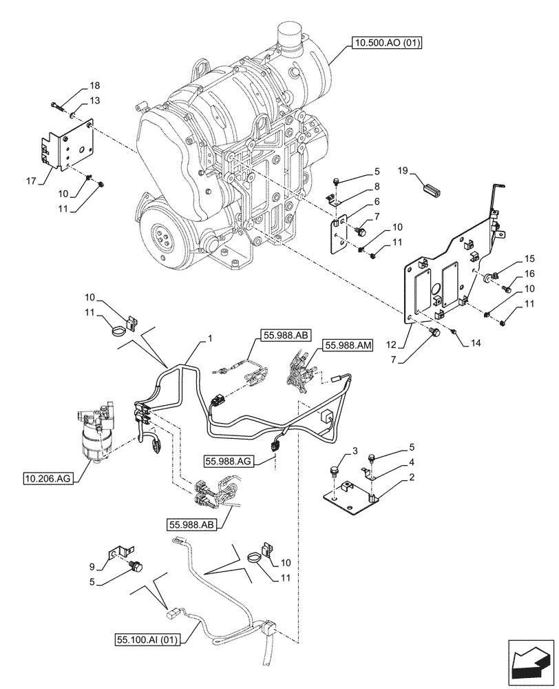 Схема запчастей Case CX160D LC - (55.988.AD) - SELECTIVE, CATALYTIC REDUCTION, WIRE HARNESS (55) - ELECTRICAL SYSTEMS