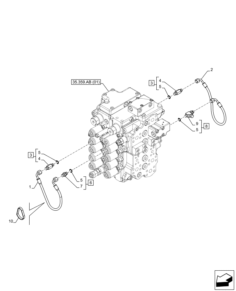 Схема запчастей Case CX160D LC - (35.357.AO[03]) - STD + VAR - 461558 - MAIN, SOLENOID VALVE, PRESSURE PIPE, CONTROL PATTERN SELECTION (35) - HYDRAULIC SYSTEMS