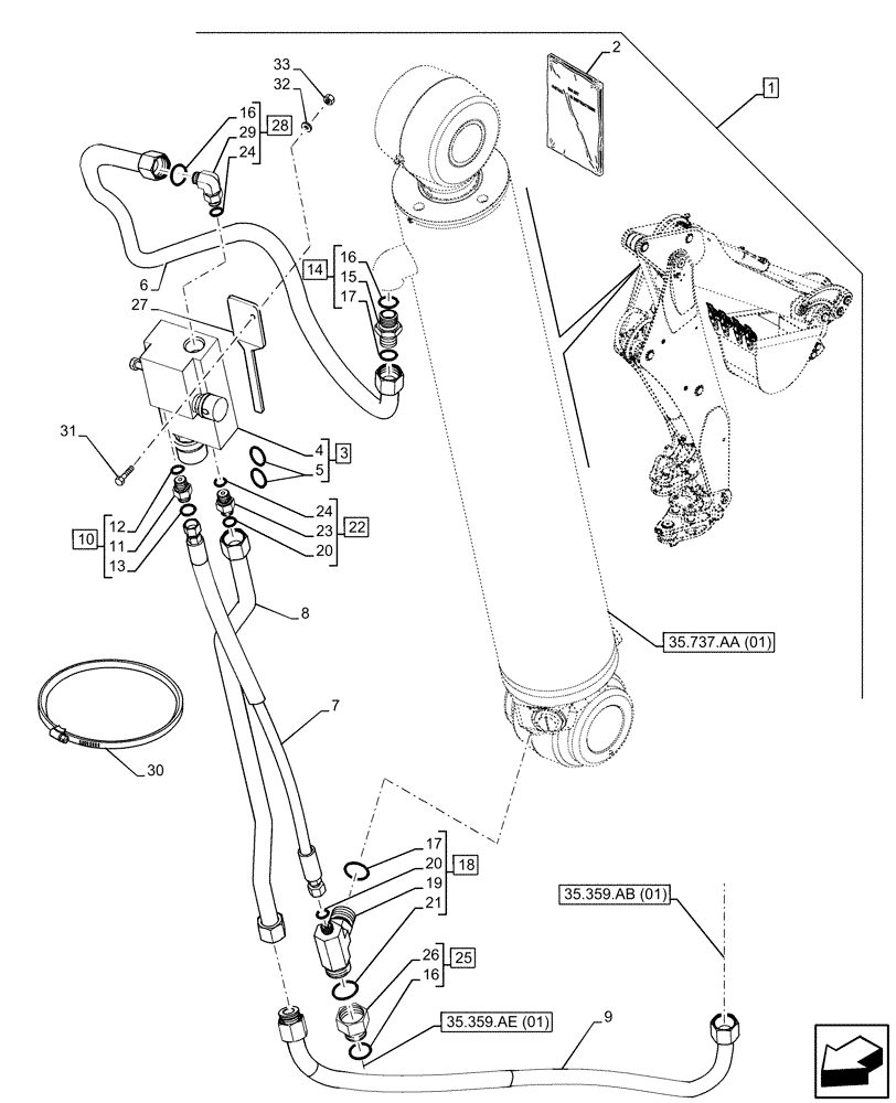 Схема запчастей Case 580SN - (88.100.35[36]) - DIA KIT, DIPPER, LOCK VALVE (88) - ACCESSORIES