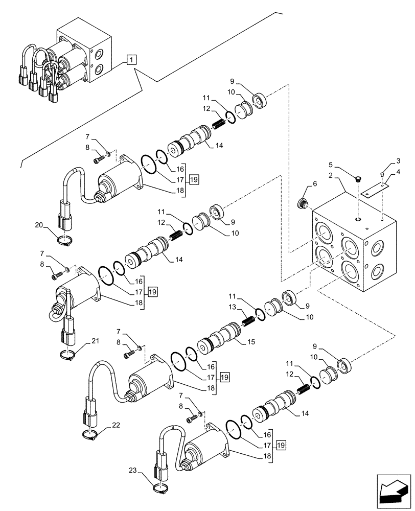 Схема запчастей Case CX130D - (35.357.AG[02]) - PILOT VALVE, SOLENOID, BLOCK (35) - HYDRAULIC SYSTEMS