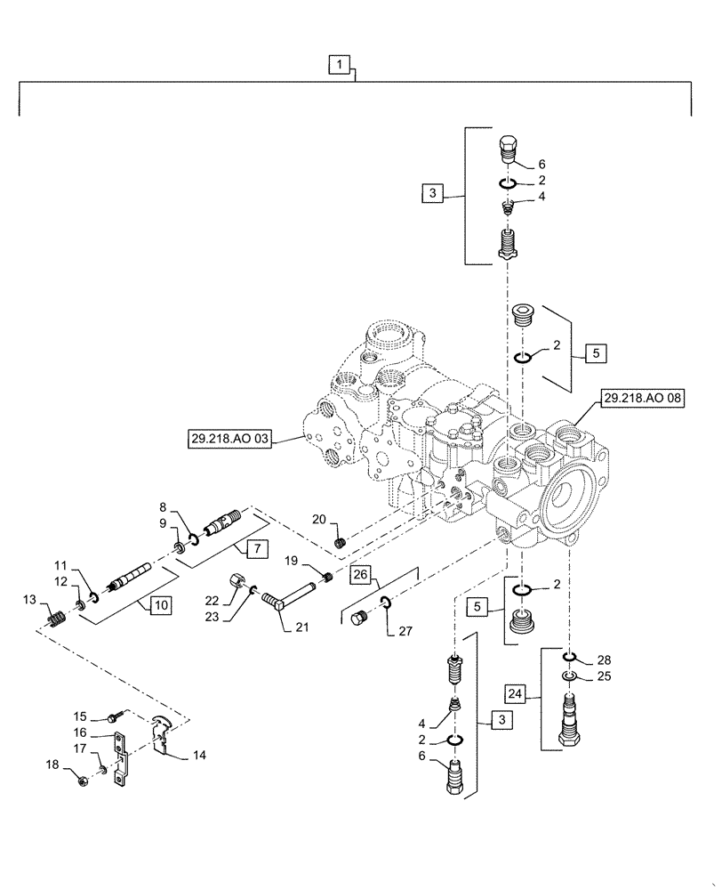 Схема запчастей Case TR320 - (29.218.AO[07]) - TANDEM HYDROSTATIC PUMP, MECHANICAL CONTROLS, REAR (SR250, SV300, TR320, TV380) (29) - HYDROSTATIC DRIVE