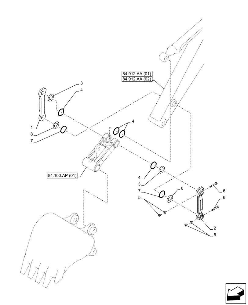 Схема запчастей Case CX130D - (84.100.AC[01]) - VAR - 488046 - LINK CONROD, W/ HOOK (84) - BOOMS, DIPPERS & BUCKETS