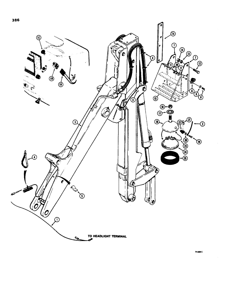 Схема запчастей Case 35 - (386) - DIPPER LIGHT, USED WITH FOUR FOOT EXTENDABLE DIPPER, BACKHOE SN 5288692 & AFT 