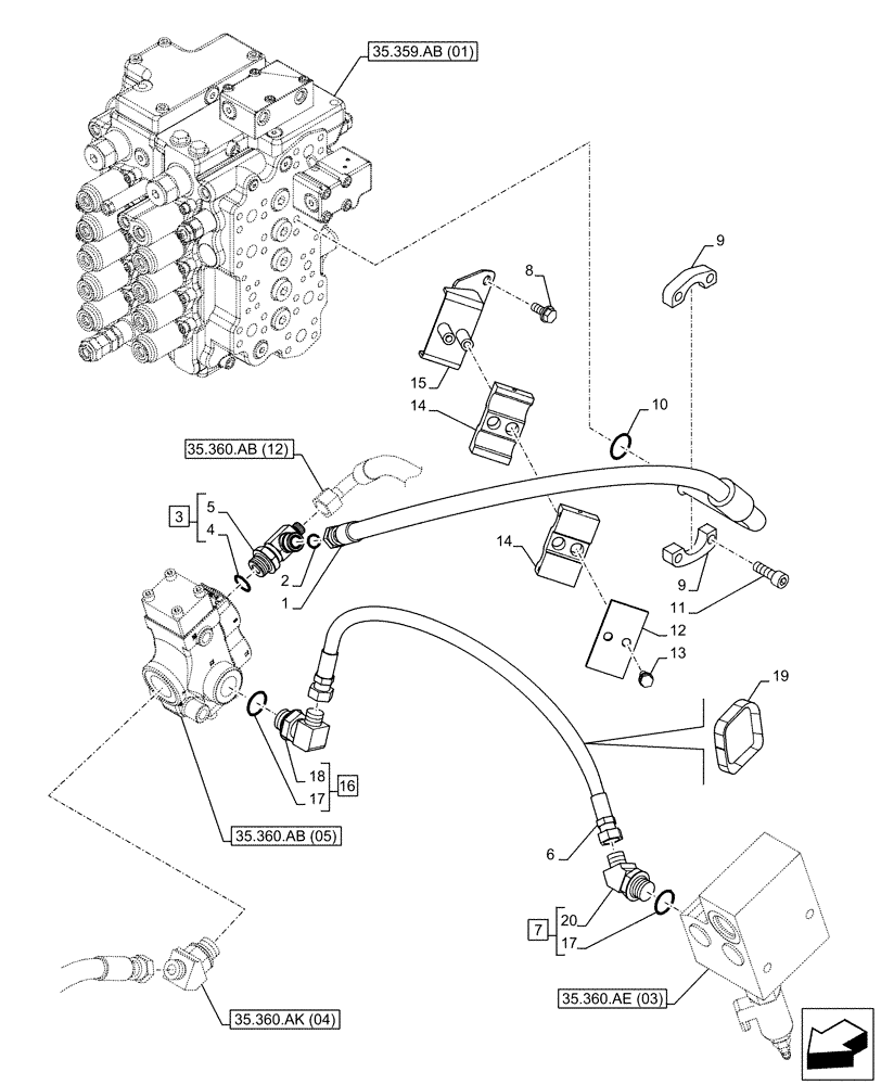 Схема запчастей Case CX130D - (35.360.AB[10]) - VAR - 461869 - HAMMER CIRCUIT, LINES, HIGH FLOW, SHEARS, W/ ELECTRICAL PROPORTIONAL CONTROL (35) - HYDRAULIC SYSTEMS