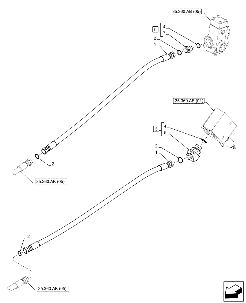 Схема запчастей Case CX160D LC - (35.360.AK[03]) - VAR - 461869 - BOOM, LINES, HAMMER CIRCUIT, SHEARS, HIGH FLOW, W/ ELECTRICAL PROPORTIONAL CONTROL (35) - HYDRAULIC SYSTEMS