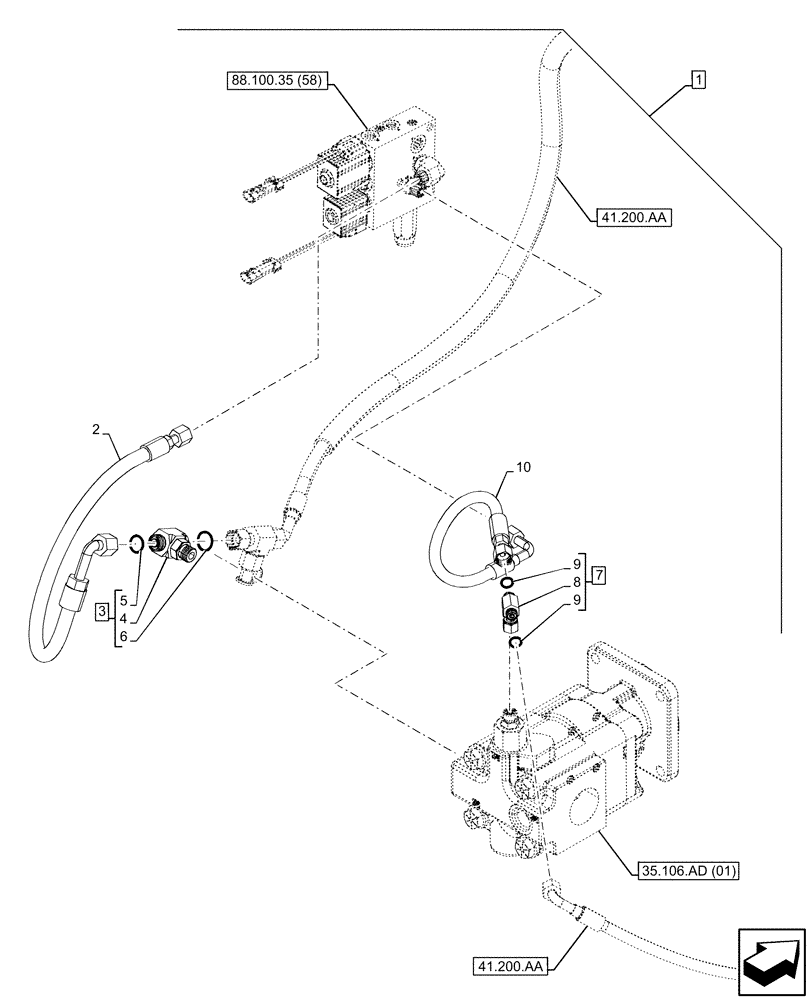 Схема запчастей Case 580N EP - (88.100.35[58]) - DIA KIT, HYDRAULIC COUPLER, FRONT LOADER, LINE (88) - ACCESSORIES