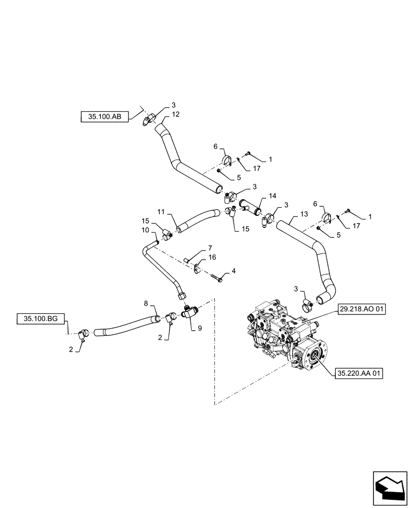 Схема запчастей Case SR150 - (29.204.AB[03]) - HYDROSTATIC PUMP, SUPPLY LINES, EH CONTROLS (SR130,SR150) (29) - HYDROSTATIC DRIVE