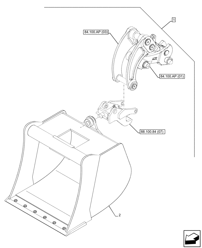 Схема запчастей Case 590SN - (88.100.84[08]) - DIA KIT, DITCH CLEANING BUCKET, WR QC30, 36 INCH/914MM (88) - ACCESSORIES