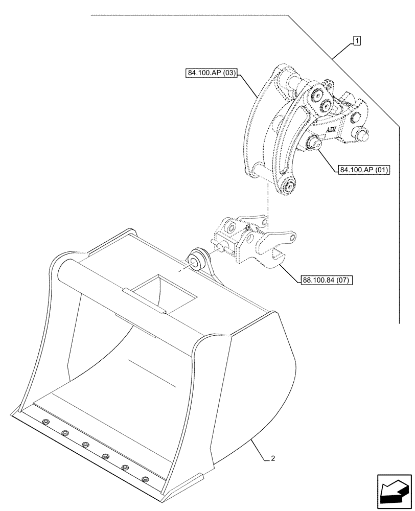 Схема запчастей Case 580SN - (88.100.84[09]) - DIA KIT, DITCH CLEANING BUCKET, WR QC30, 42 INCH/1067MM (88) - ACCESSORIES