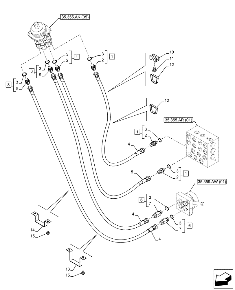 Схема запчастей Case CX160D LC - (35.355.AC[06]) - VAR - 461558 - JOYSTICK, RH, HYDRAULIC LINE, CONTROL VALVE, CONTROL PATTERN SELECTION (35) - HYDRAULIC SYSTEMS