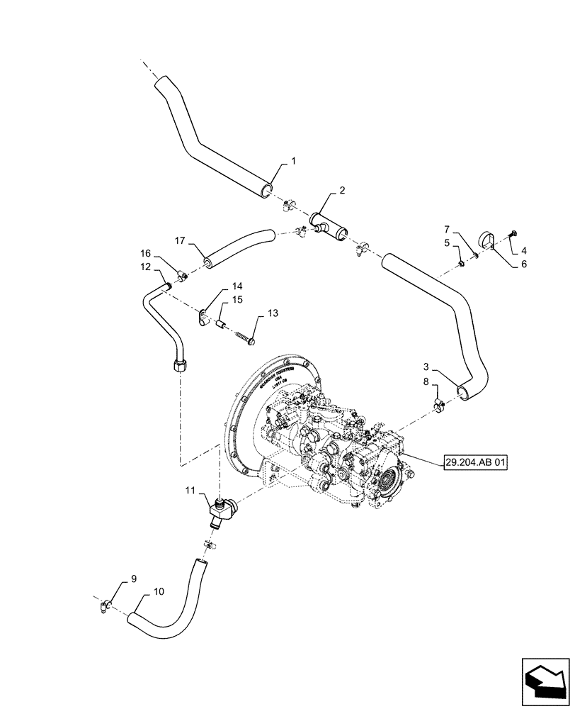 Схема запчастей Case TR270 - (29.204.AB[01]) - HYDROSTATIC PUMP, SUPPLY LINES, MECHANICAL CONTROLS (TR270) (29) - HYDROSTATIC DRIVE