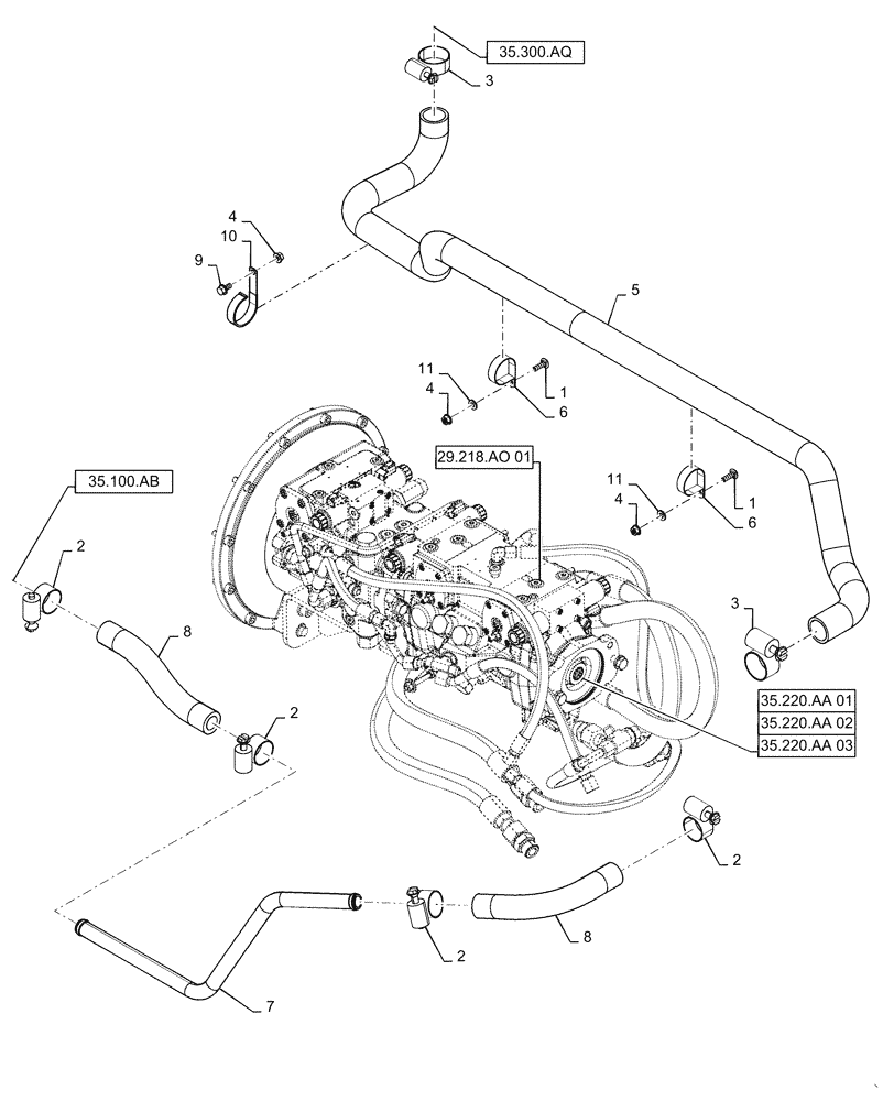 Схема запчастей Case SV300 - (29.204.AB[05]) - E-H PUMP EHF, SUPPLY LINES, EH CONTROLS (SR250, SV300) (29) - HYDROSTATIC DRIVE