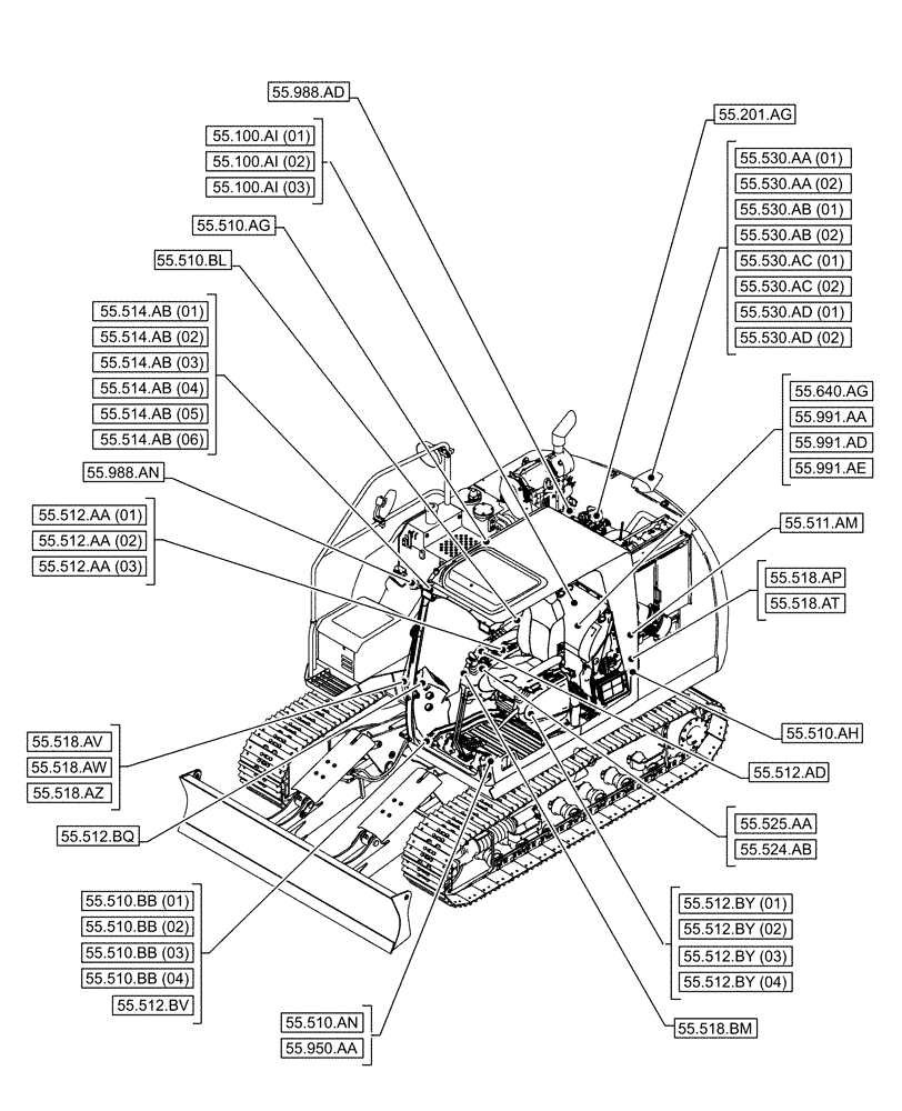 Схема запчастей Case CX130D - (00.000.55[01]) - PICTORIAL INDEX - ELECTRICAL SYSTEMS (00) - GENERAL & PICTORIAL INDEX