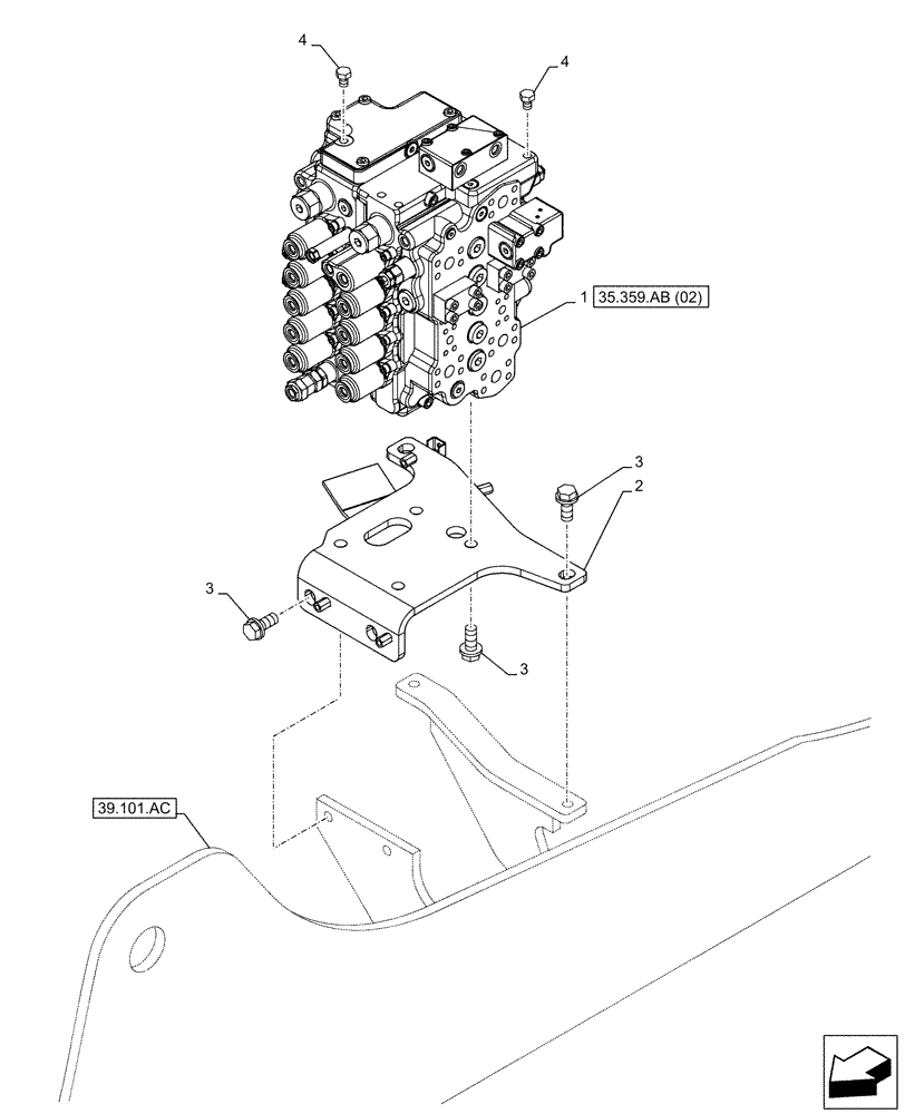 Схема запчастей Case CX130D LC - (35.359.AB[01]) - CONTROL VALVE, MOUNTING, BRACKET (35) - HYDRAULIC SYSTEMS