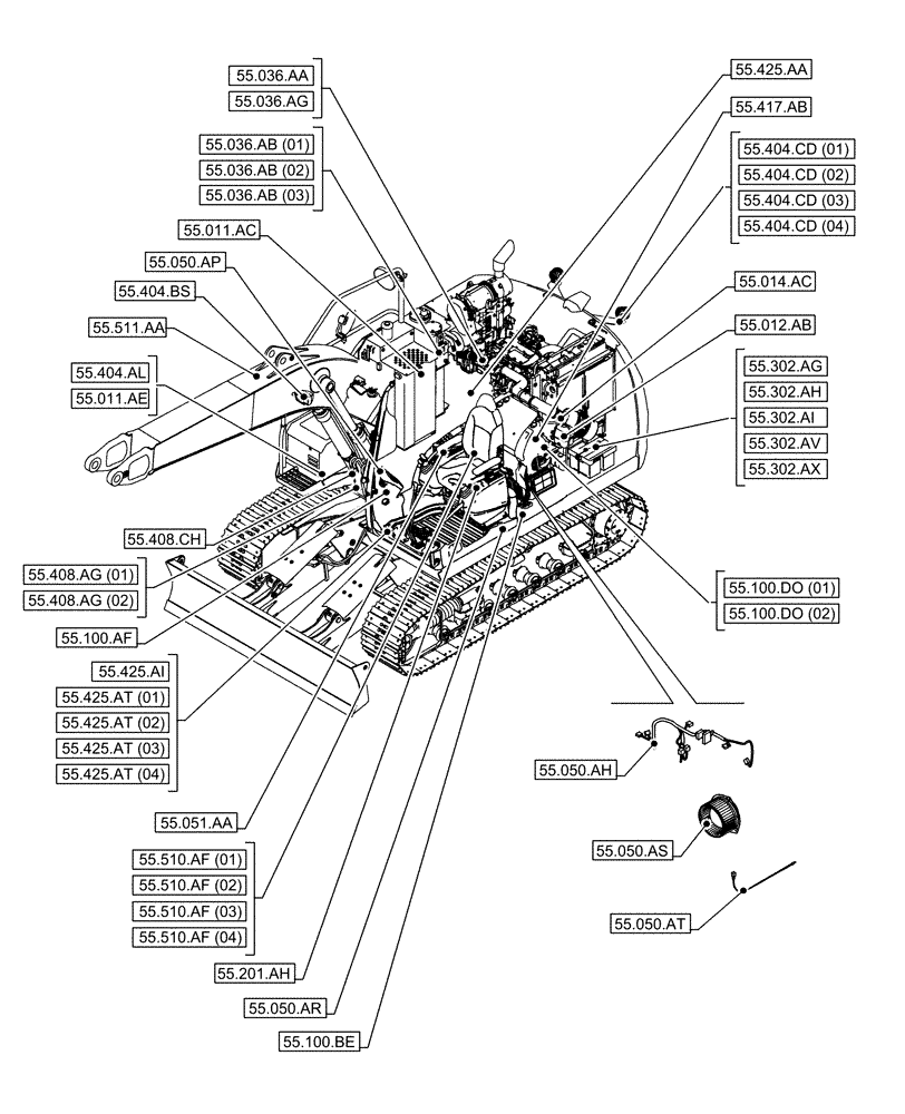 Схема запчастей Case CX130D - (55.000.00[02]) - SECTION INDEX - ELECTRICAL SYSTEMS (55) - ELECTRICAL SYSTEMS