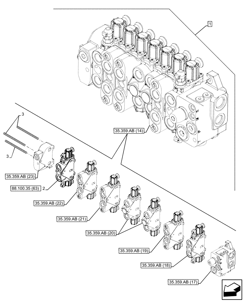 Схема запчастей Case 580N EP - (88.100.35[63]) - DIA KIT, DUAL AUXILIARY, PILOT CONTROLS, STANDARD DIPPER, VALVE (88) - ACCESSORIES