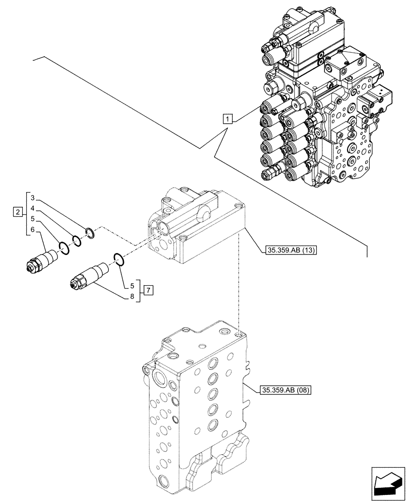 Схема запчастей Case CX160D LC - (35.359.AY[05]) - VAR - 461863 - RELIEF VALVE, CLAMSHELL BUCKET, ROTATION, W/ ELECTRICAL PROPORTIONAL CONTROL, COMPONENTS (35) - HYDRAULIC SYSTEMS