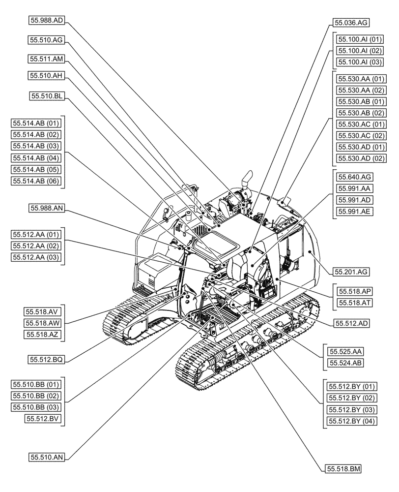 Схема запчастей Case CX160D LC - (00.000.55[01]) - PICTORIAL INDEX - ELECTRICAL SYSTEMS (00) - GENERAL & PICTORIAL INDEX