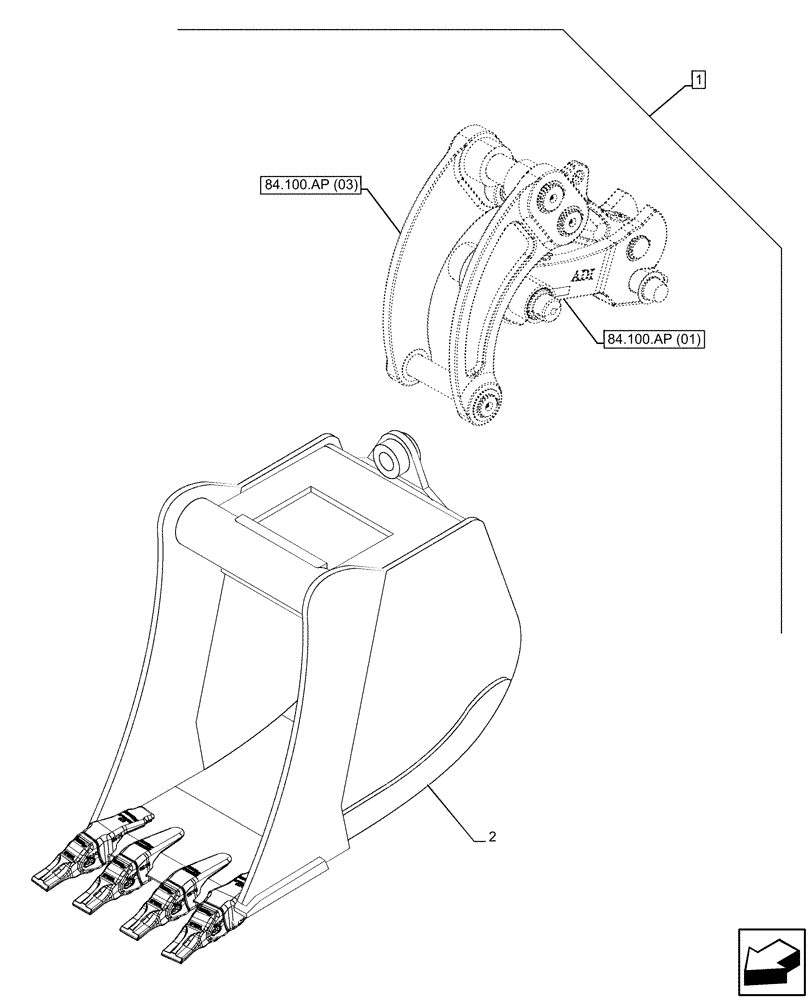 Схема запчастей Case 580SN WT - (88.100.84[03]) - DIA KIT, BUCKET, WR QC30 HD, 18 INCH/457MM (88) - ACCESSORIES