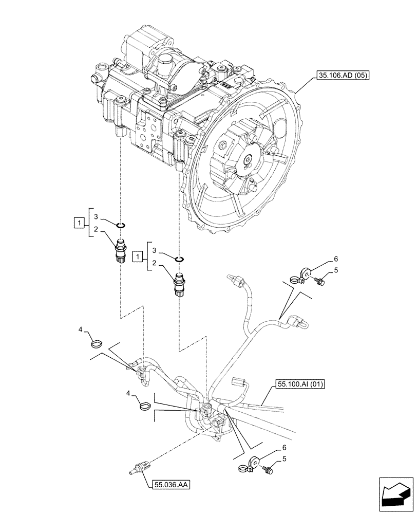 Схема запчастей Case CX130D LC - (55.036.AG) - HYDRAULIC PUMP, SENSOR (55) - ELECTRICAL SYSTEMS