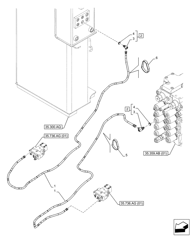 Схема запчастей Case CX130D - (35.736.AK[01]) - VAR - 481064 - BOOM, LIFT CYLINDER, SAFETY VALVE, LINE (35) - HYDRAULIC SYSTEMS
