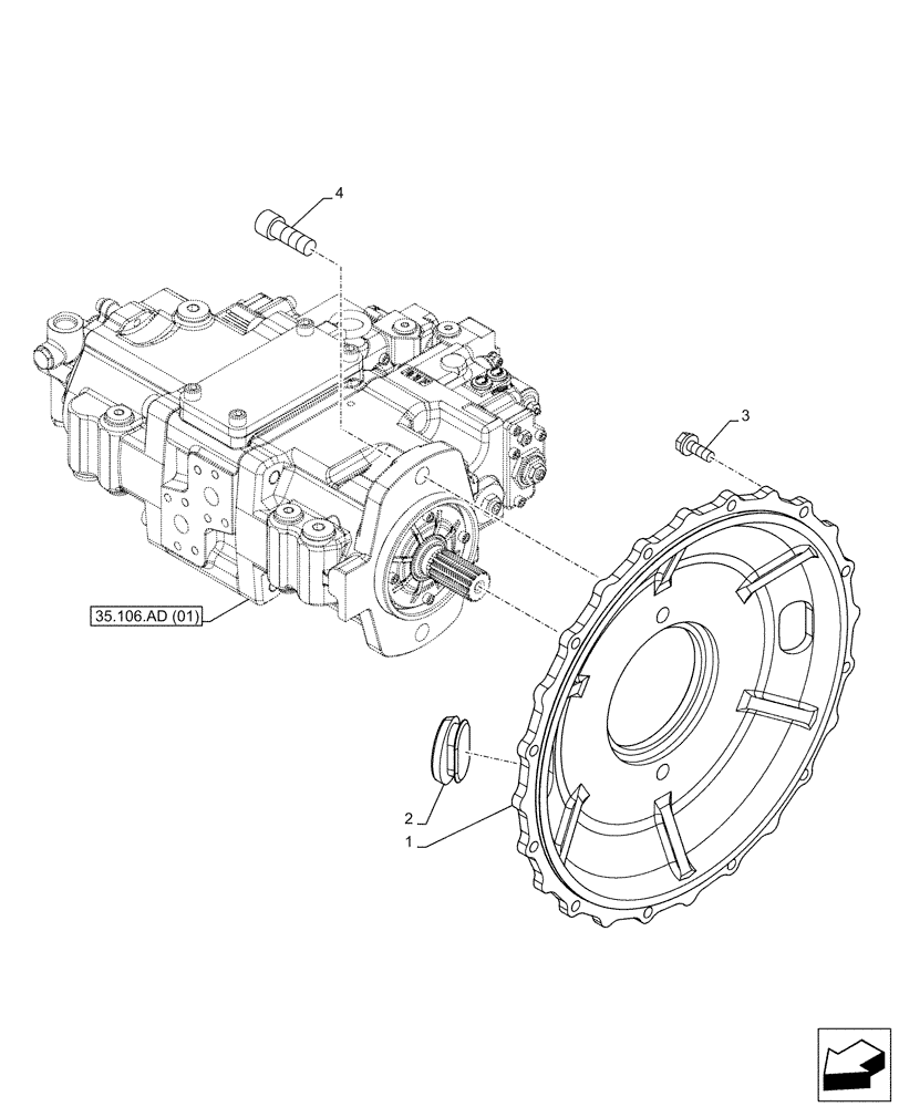 Схема запчастей Case CX160D LC - (35.106.AB[01]) - VARIABLE DELIVERY HYDRAULIC PUMP, FLANGE (35) - HYDRAULIC SYSTEMS