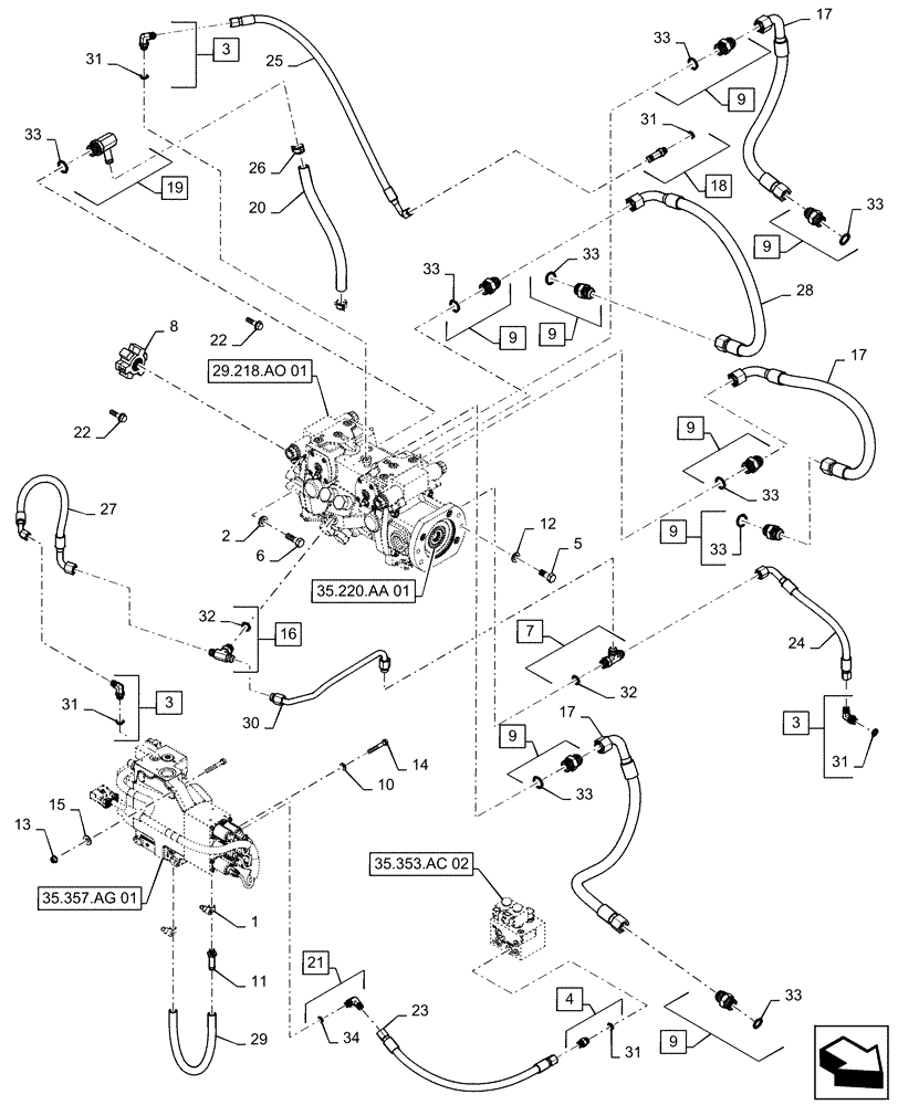 Схема запчастей Case SR150 - (29.204.AB[04]) - HYDROSTATIC PUMP, DRIVE, LINE, EH CONTROLS (SR130, SR150) (29) - HYDROSTATIC DRIVE