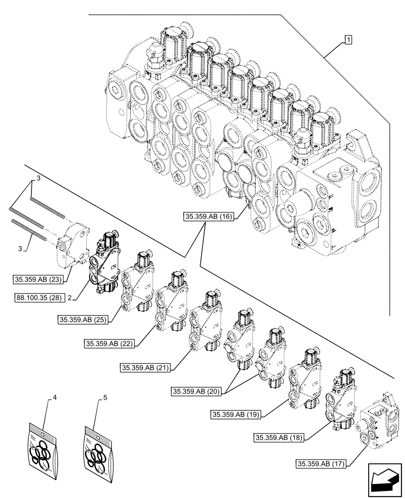 Схема запчастей Case 580SN - (88.100.35[27]) - DIA KIT, BI-DIRECTIONAL AUXILIARY HYDRAULIC KIT, BACKHOE CONTROL VALVE, PILOT CONTROL (88) - ACCESSORIES