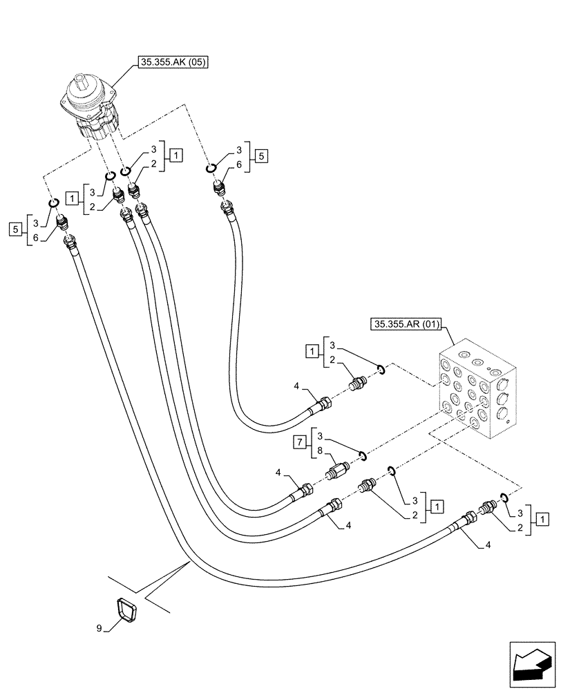 Схема запчастей Case CX160D LC - (35.355.AC[02]) - JOYSTICK, LH, HYDRAULIC LINE, CONTROL VALVE (35) - HYDRAULIC SYSTEMS