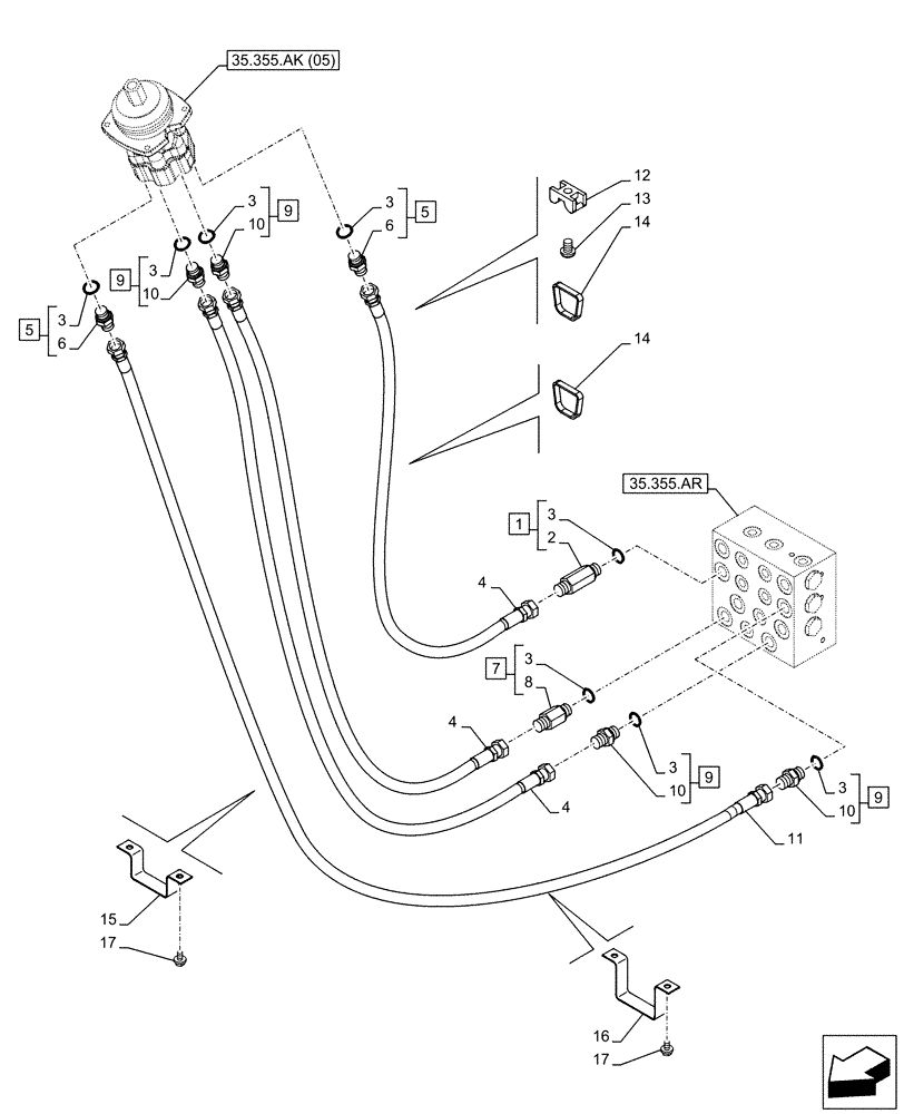 Схема запчастей Case CX130D LC - (35.355.AC[01]) - JOYSTICK, RH, HYDRAULIC LINE, CONTROL VALVE (35) - HYDRAULIC SYSTEMS