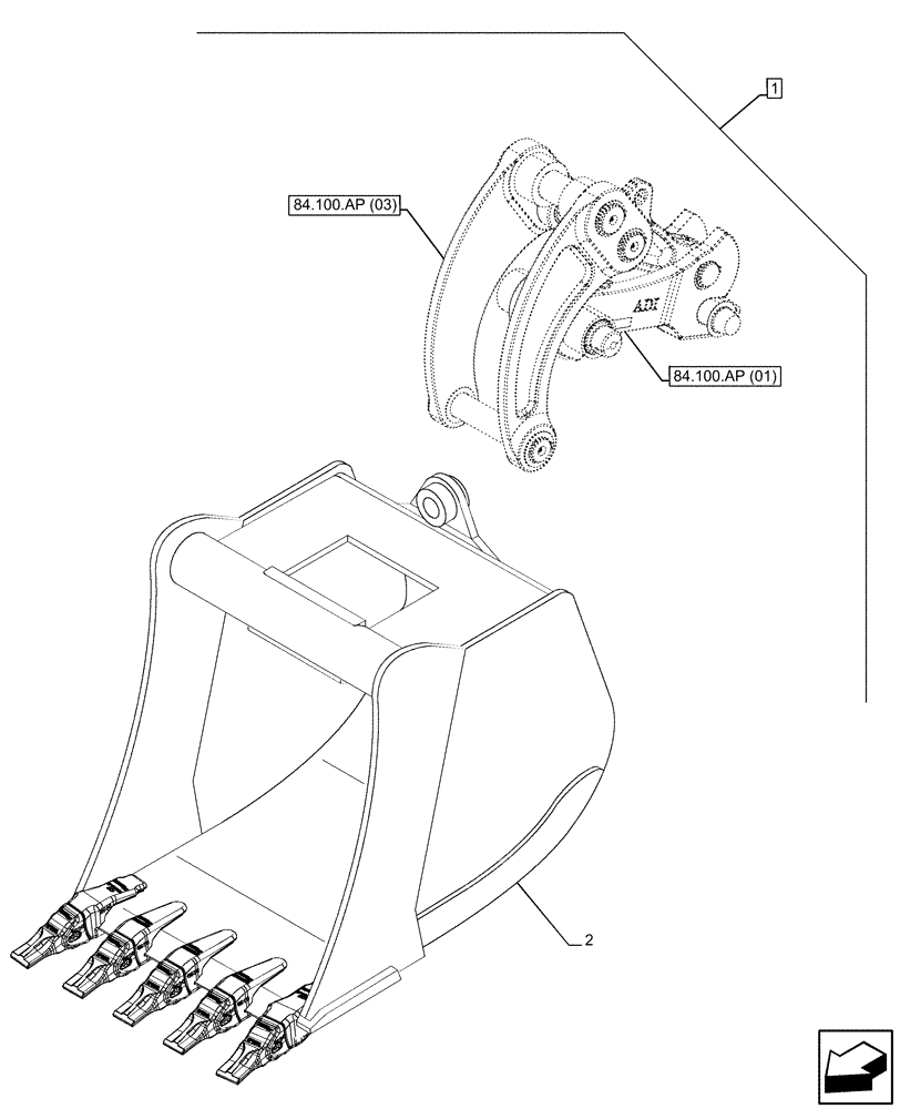 Схема запчастей Case 580SN WT - (88.100.84[05]) - DIA KIT, BUCKET, WR QC30 HD, 30 INCH/762MM (88) - ACCESSORIES