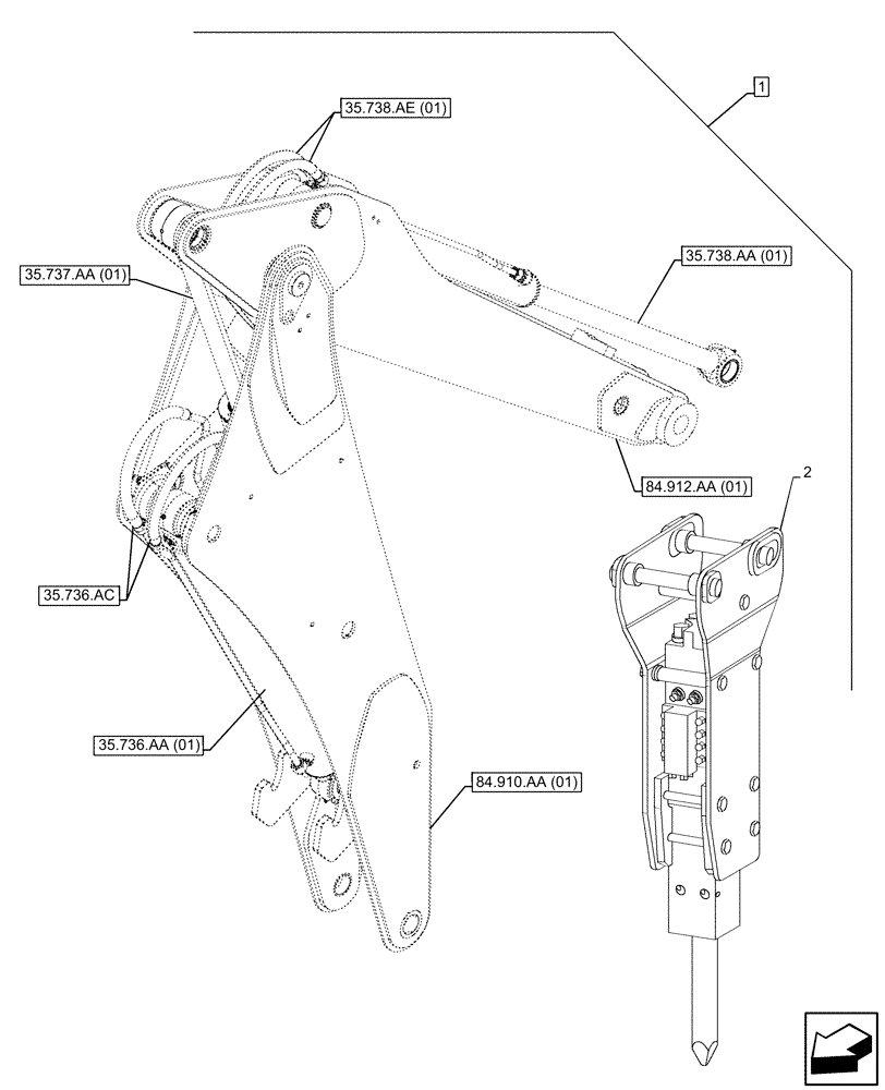 Схема запчастей Case 590SN - (88.100.35[07]) - DIA KIT, HYDRAULIC HAMMER, CH-6M, TOP MT (88) - ACCESSORIES